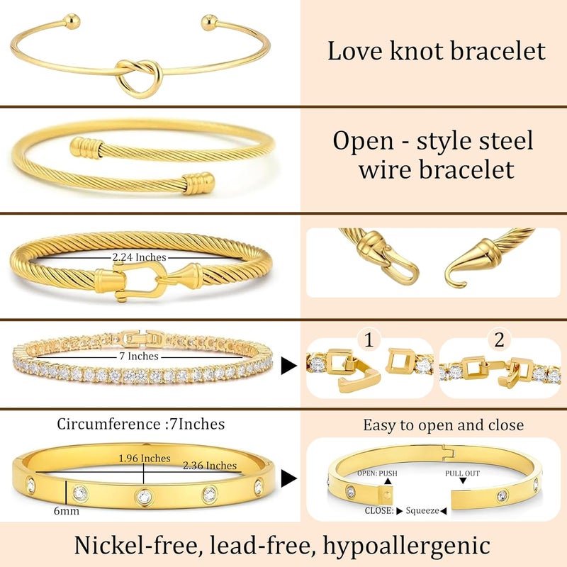 FAFUGA 18 K Gold Plated Love Bangle Bracelet Stack Cuff Jewelry for Women Jewelry Set for Women Gift with Box - Image 4